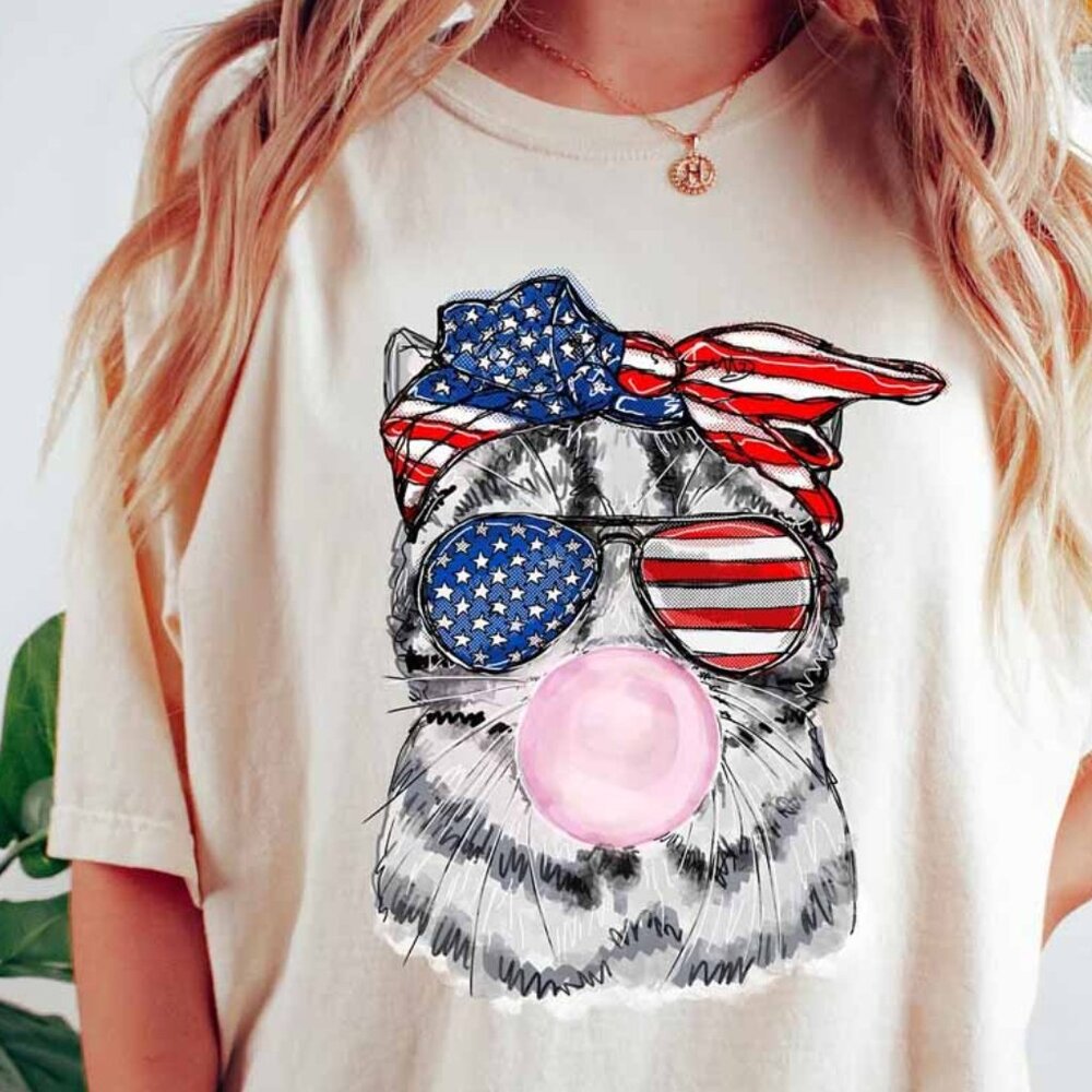 4th Of July Cat Shirt, Cat Bubblegum 4th Of July T-Shirt, Cat Lover Gift Shirt